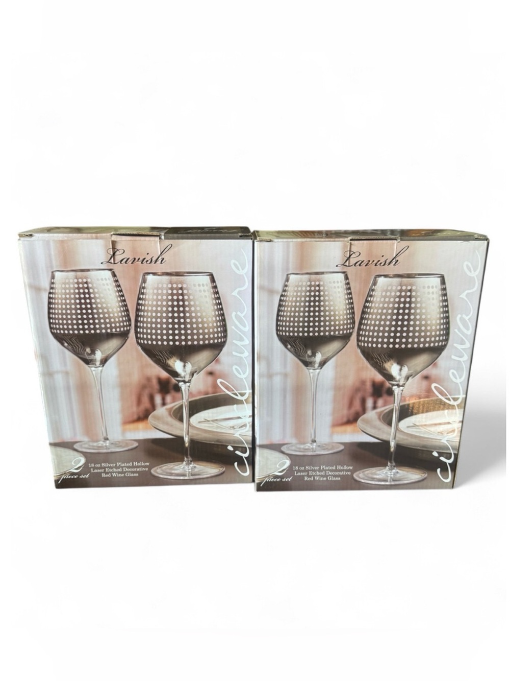 Lavish Red Wine Glasses with Silver Dot Pattern - Set of 4